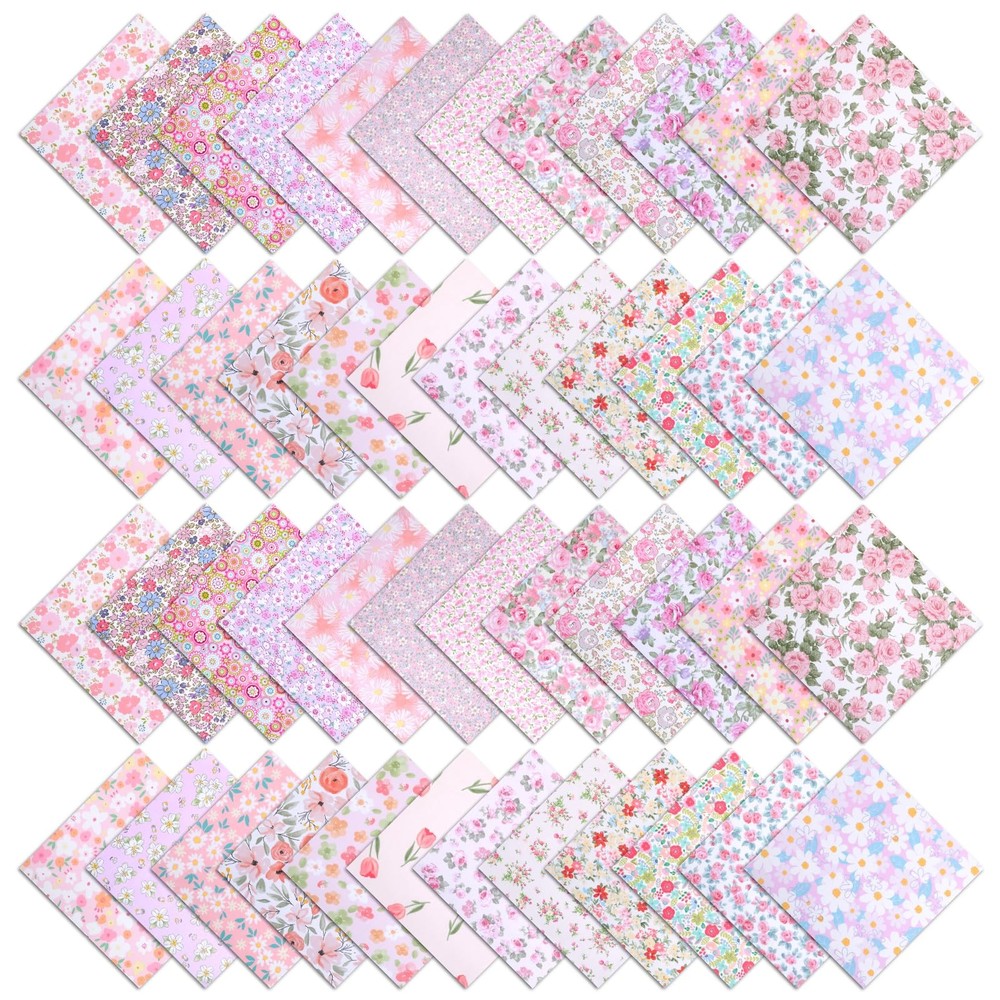 10 x 10 Inches Pink Floral Cotton Fabric Precut Quilting Patchwork for DIY Craft