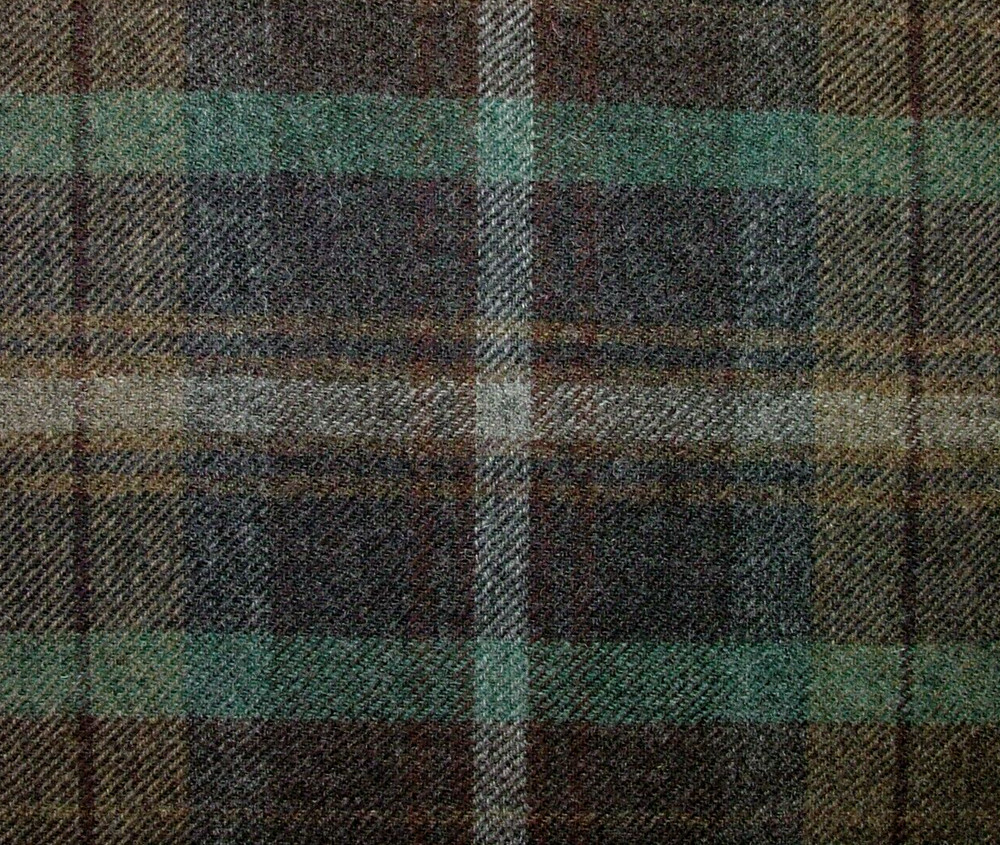 100% Shetland Wool Brown Teal Blue Tartan Upholstery Curtain Cushion Fabric