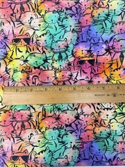 Lot Of 3 Quilt Fabric 3.5 Yards Tie Dye Cats Rainbow Paw Prints Polka Dots