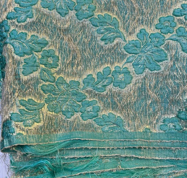 Vtg. Turquoise Blue with Gold Mesh Silk Fabric/Material