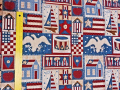 Vtg Americana USA Upholstery Fabric 54 ” X 48″ USA 1776 Flag House Boat Star