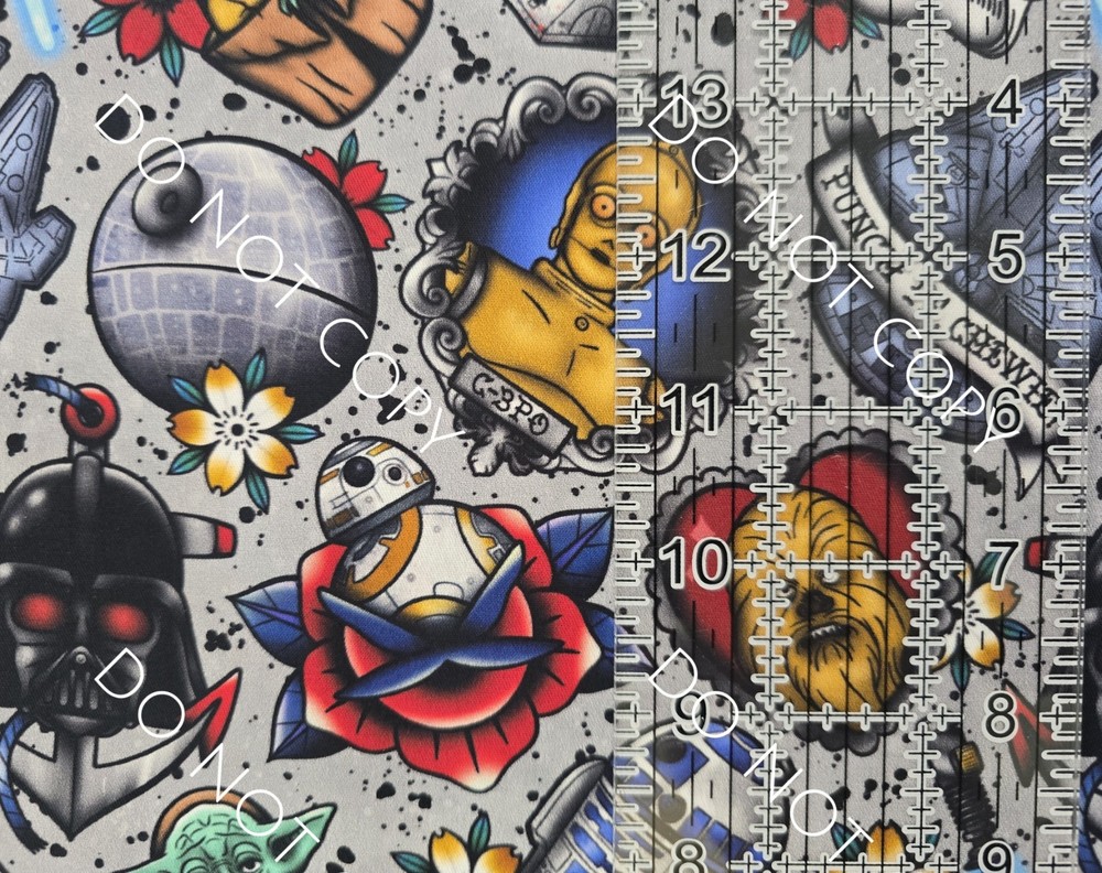 Custom Cotton Woven Fabric Star Wars Gray Tattoo By The 1/4 Yard 9×56