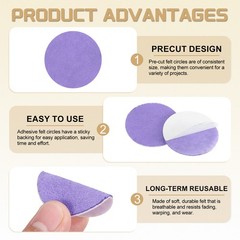 50 Pcs Adhesive Felt Circles, 1.5″ Round Non-Woven Felt Stickers, Light Purple