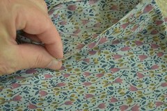 By 1/2 Yd, Vintage, Pink Navy & Gold Calico on Blue-Gray PolyCotton Fabric, D520