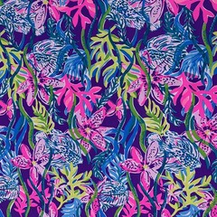Lilly Pulitzer Cotton Poplin Fabric Pigment Purple Party All The Tide 36″ x 57″