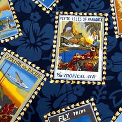 2.7 Yds Hawaiian Tropical Fabric Airline Travel Posters Hoffman Fabrics Cotton