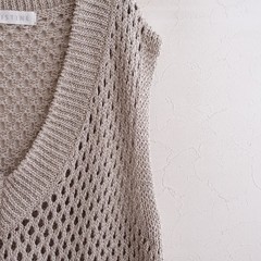 PRISTINE Cotton Yak Linen Mesh Knit V-Neck Vest Size M