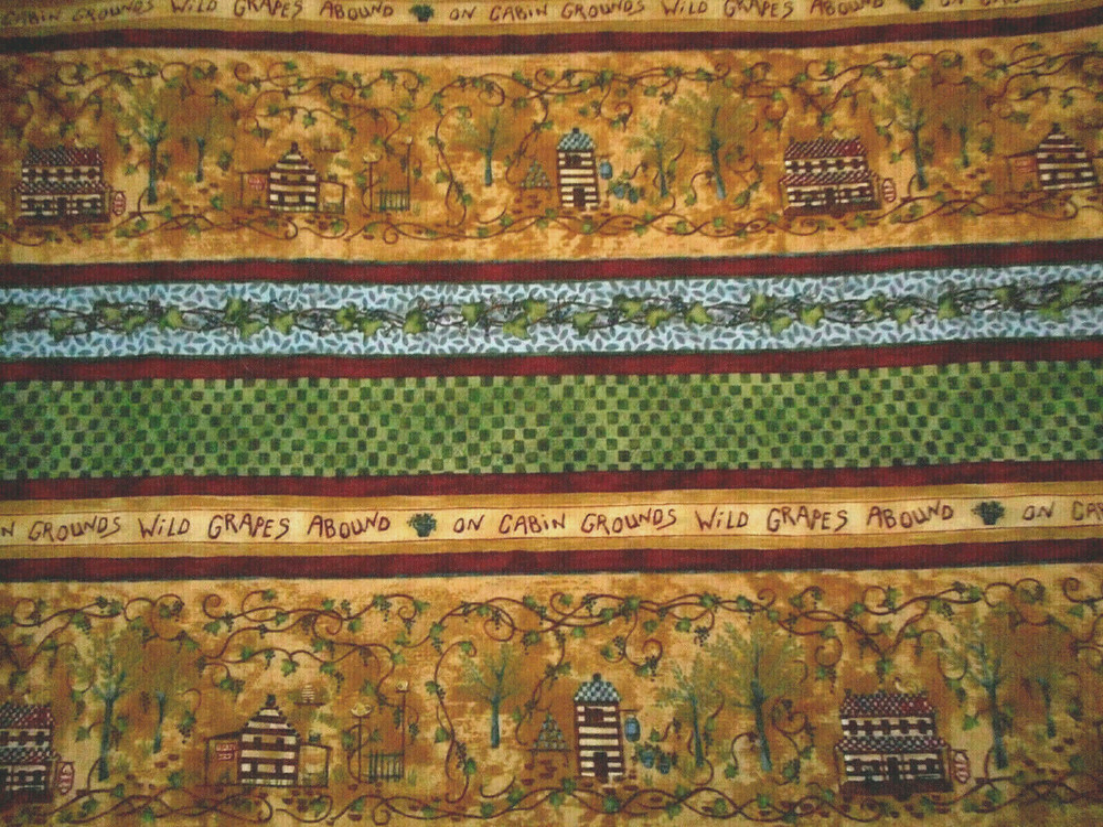 Cotton Fabric By Yard SALE Wild Grape Inn Cabin Scenic Stripe Brown Green Blue C
