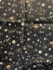 Space Fabric Night Lights Metallic,White Stars Planets Black, – Michael Miller