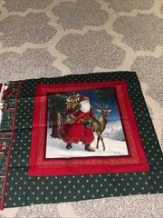 Lot of 2 Vintage Sewing Fabric Panels Pillow Tops Old Fashion Santa 14″ Square