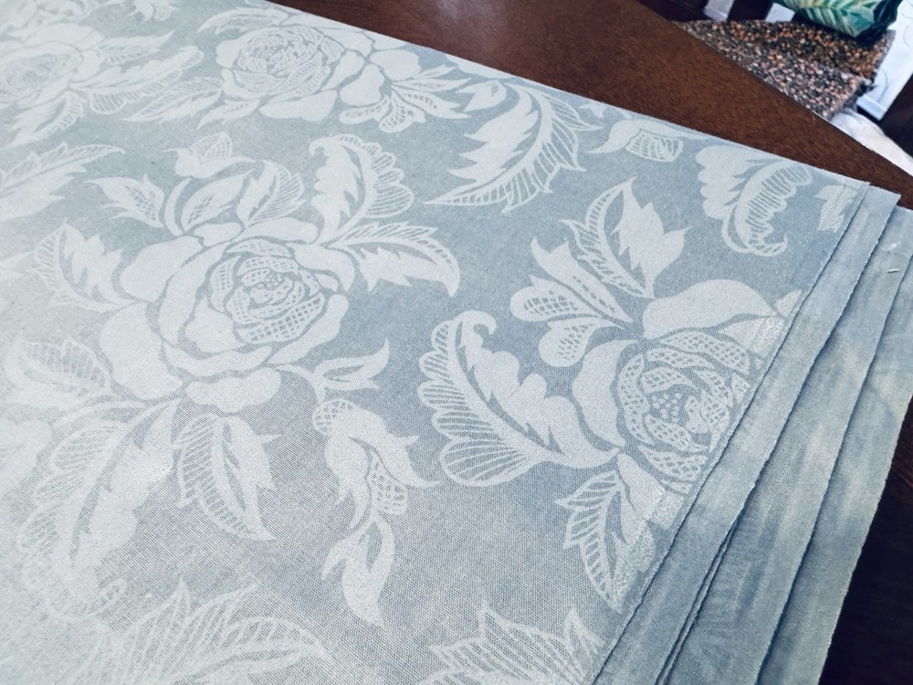 VTG Cotton Chintz Fabric BLUE ROSES on Wedgwood BLUE FRENCH COUNTRY By the YARD
