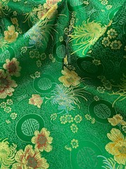 Kate GREEN Floral Brocade Chinese Satin Fabric by the Yard – 10037