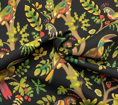 MILL CREEK TAILFEATHER FRESCO BLACK FOREST BIRD VINE OUTDOOR FABRIC BY YARD 54″W