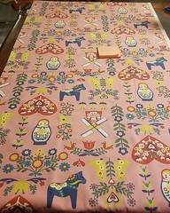 Pink Holland Oxford Cloth, Lg. 74″x46″ Trefle Kokka,Matryoshka, Russian, Japan