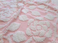 sculpted rose pink vtg chenille bedspread fabric, stylized roses quilt material