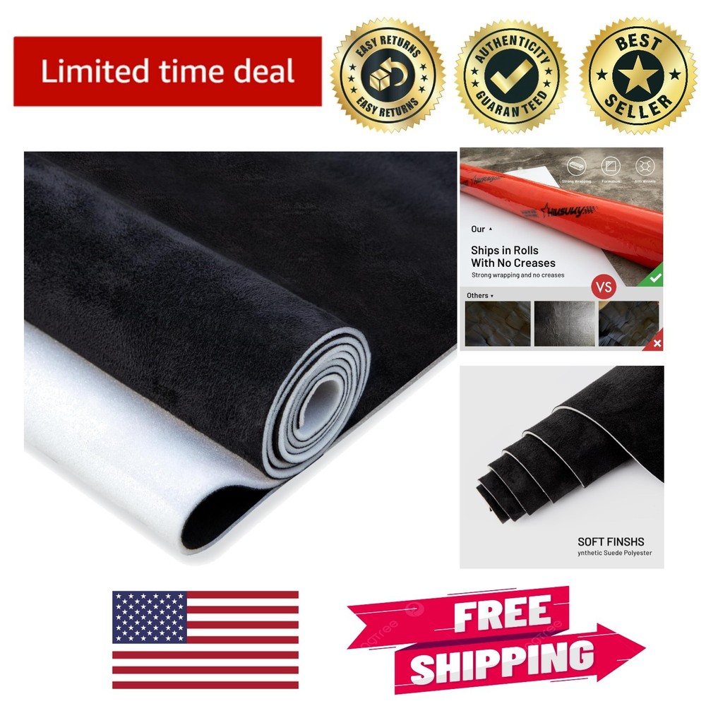 Versatile 96”x60” Black Suede Car Headliner Fabric – Noise Insulating & Plush