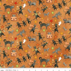 Spooky Cats Orange Halloween Fabric C1757 By half yd cont cuts