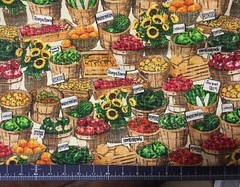 Farmers Market Cotton Fabric Vegetable Baskets Sunflowers – 1/2 Yard (18×43)
