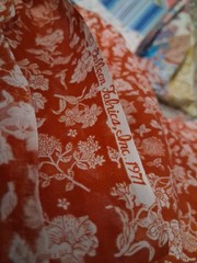 Vintage Galleon Fabric Inc Red Flowers Thin Fabric 130 By 36
