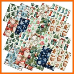10 Pcs Watercolor Christmas Quilting Fabric Bundles 20 x 20 Inch | Santa Ging…