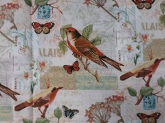 Floral Fabric Brown Multi Bird Butterfly Stamp on Tan Cotton Fabric SBTYx44