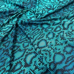 Blue Snake Animal Print Spandex Fabric Stretch by Yard for Swimwear Sportwear