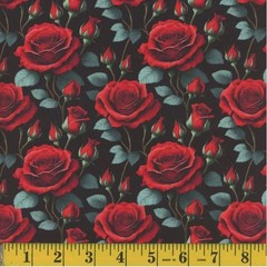 Cotton Rose Red Black Roses Flowers Floral on Black Fabric Print by Yard D369.44