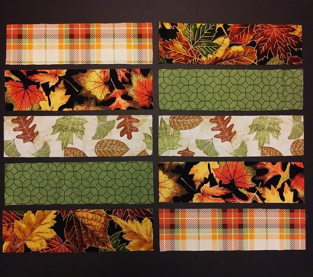 AUTUMN LEAVES (10) 2.5″x9″ Fabric Strips, For Craft Projects-Quilts-Junk Journal