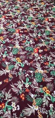 Burgundy Hawaiian Floral Flowers Printed rayon cotton Fabric tela 60”W Sold BTY