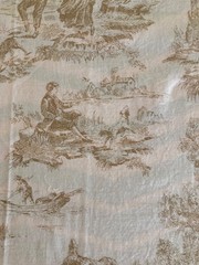 2 3/4 YARDS 42″ WIDE TOILE DESIGN CREAM AND TAN COTTON FABRIC BY CLASSIC COTTONS