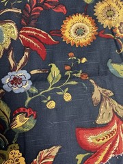 Jay Yang Design Floral Jacobean Upholstery Cotton Fabric 54″ X 162″ Navy Blue