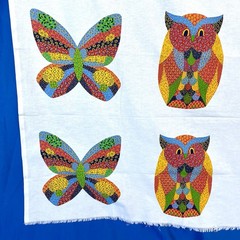 Vintage Patchwork Animal Fabric Panel 70s 80s Owl Fish Butterfly Printworks 1981