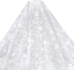 2 Yard White Vine Embroidery Lace Fabric 51.2Inch Polyester Embroidered Net Tull