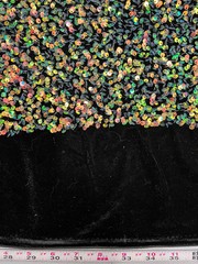 Stephanie MULTI COLORED Overlap Sequins on BLACK Stretch Velvet Fabric by the Y