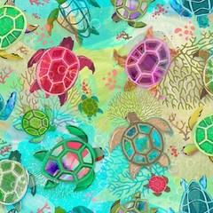 Shining Sea By 3 Wishes Fabric – Multi Turtle Bay #21686