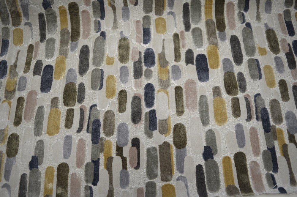 Capsules 952 Stone Gold Blue Green Geometric Velvet Covington Upholstery Fabric