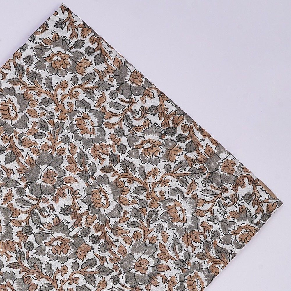5 Yard Cotton Fabric Hand Block Print Pure Sanganeri Running Indian Vintage