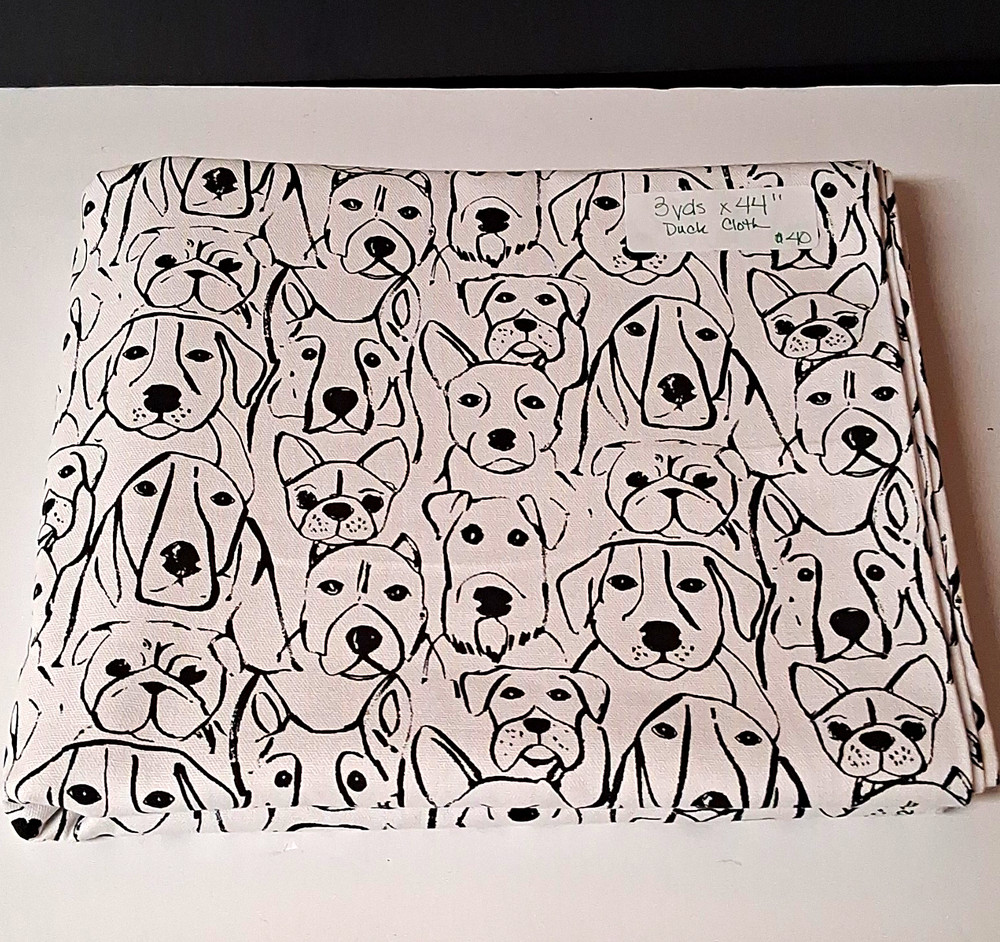 Brother Sister Design Studio Duck Cloth Fabric Dog Print Black White 3 Yds 44″