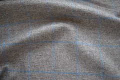 Tweed material by the metre in grey with light blue windowpane – gray fabric