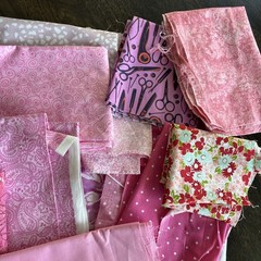 Lot Of Cotton Fabric, Shades Of Pink, Various patterns, 2 Lbs