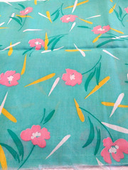 34″x44″ Green Aqua Pink Floral Cotton Fabric Lightweight