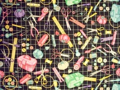 SEWING MAT SEW SUPPLIES THREAD PIN CUSHION BLK COTTON FABRIC FQ
