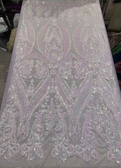 WHITE PINK BLUE Iridescent 4way stretch sequins Lace fabric 50” Width 1 Yard
