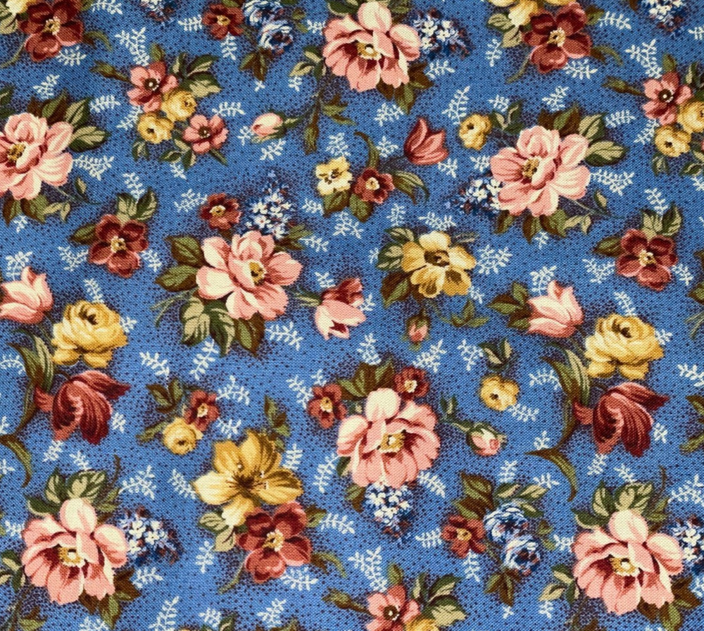 By 1/2 Yd “Circle of Love” 2005 Blue Pink Floral ~ Thimbleberries Club for RJR