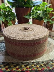 3.5 Inches Natural Jute Upholstery Webbing with Red Stripes Burlap