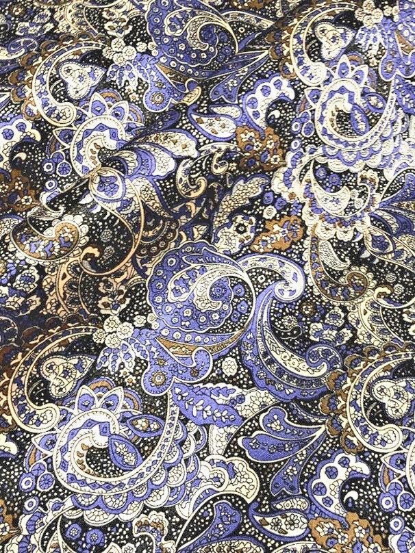 Paisley Print NON-STATIC Viscose Satin Feel Material Fabric BTY -Purple Gold