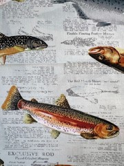 Fabric OOP Fish on Newspaper Exclusively JoAnn Cabin Fishing Cotton 36 L x 44″ W