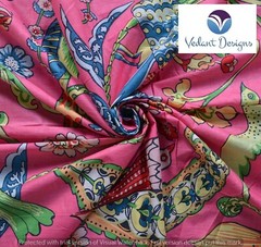 10 Yard Indian Hand Block Floral Print Pure Cotton Running Fabric Pink