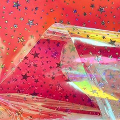 12 Gauge See Through Clear Jelly Fabric Glitter Stars TPU 16×53 Inch Red