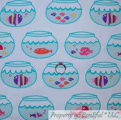 BonEful Fabric FQ Cotton Quilt Aqua White Gold Metallic Fish Ocean Beach Octopus